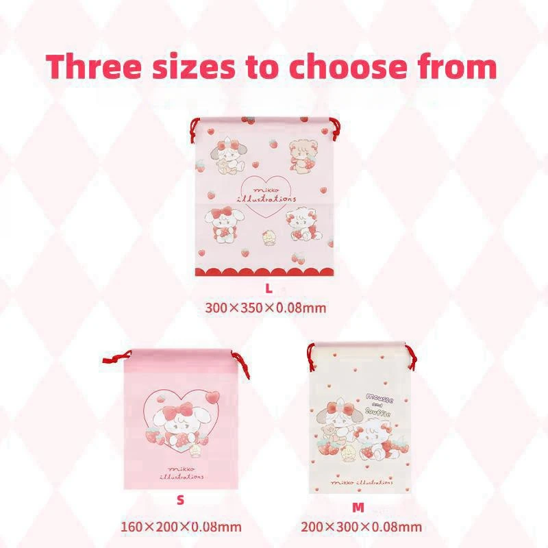 MINISO MIKKO Strawberry Group Series Storage Bag Travel Portable Cartoon Periphery Daily Home Drawstring Organizing Bag Gift