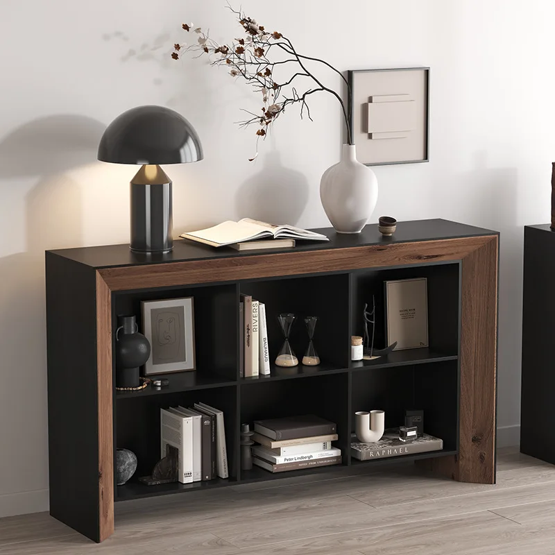 

Black solid wood dining side cabinet weathered pine retro old six-grid storage cabinet living room decoration entrance