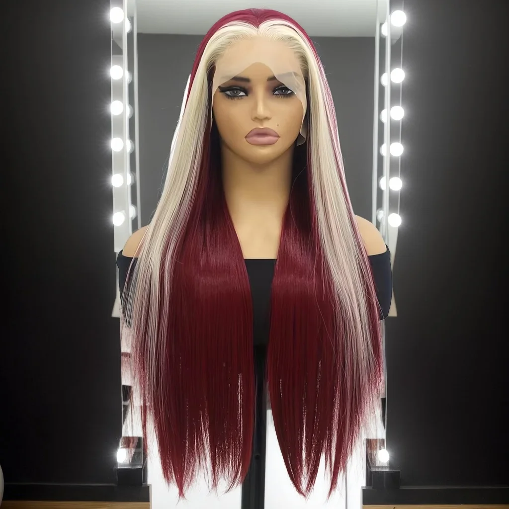 

99J Burgundy Straight Lace Front Human Hair Wigs 613 13X4 HD Lace Frontal Highlight Blonde Red Colored Wig Pre Plucked