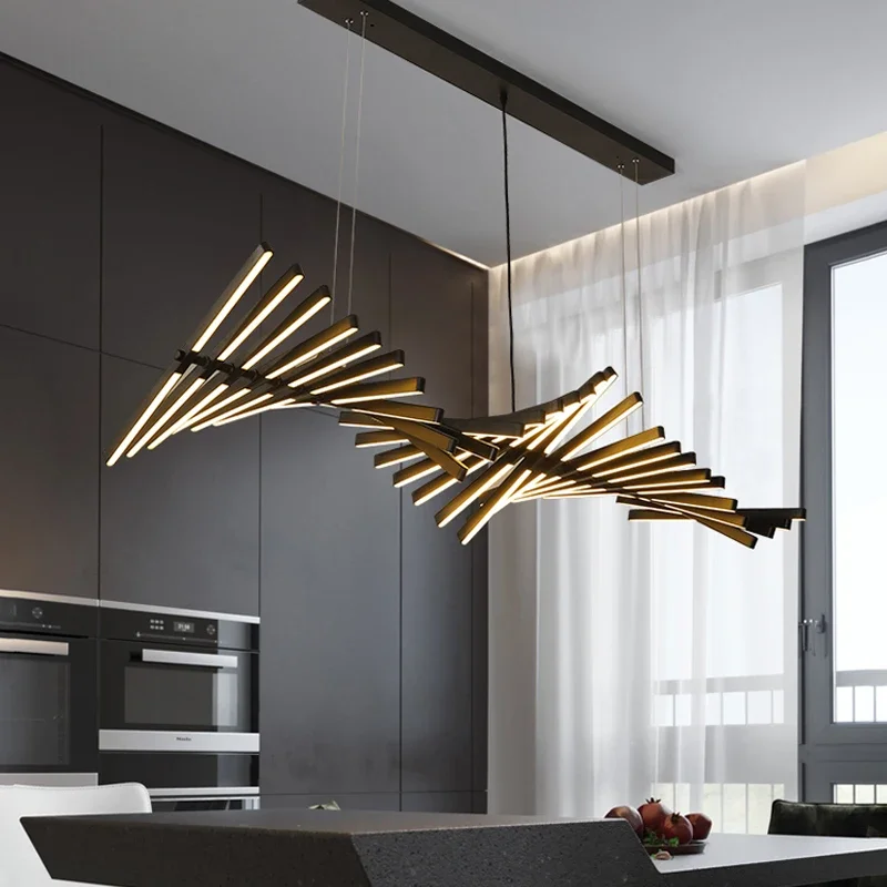 Nordic Minimalist Fishbone Led Pendant Lights Living Dining Room Home Decor Chandelier Restaurant Bar Loft Stair Hanging Lamp