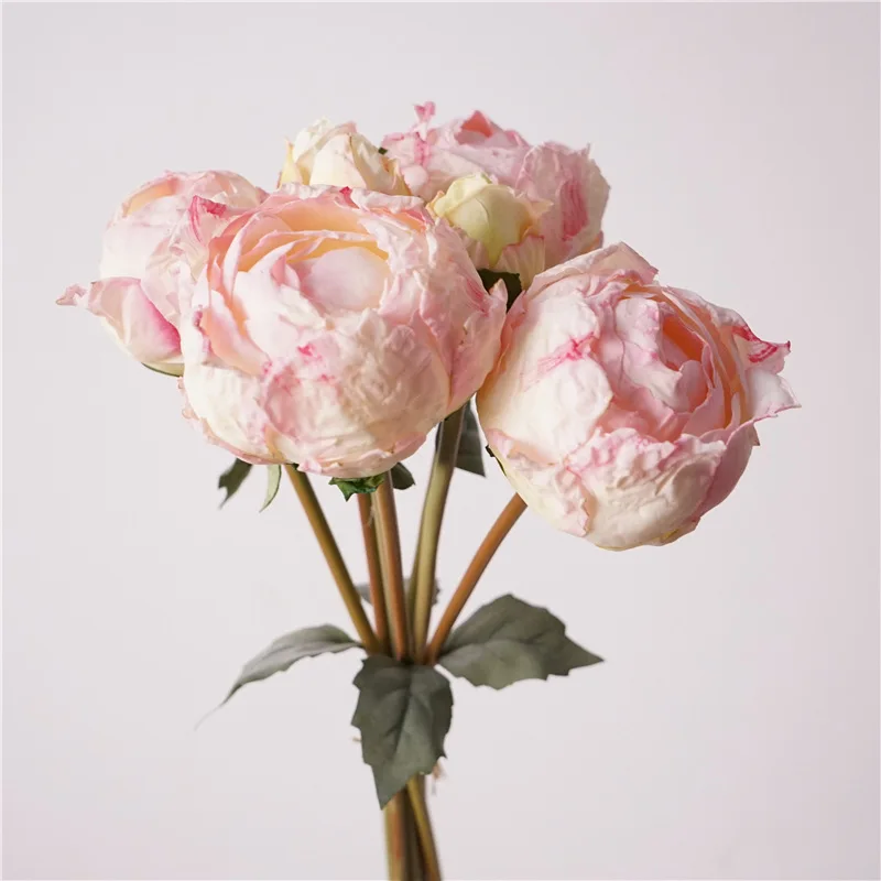 الزهور الاصطناعية الحرير اليدوية الفاوانيا برعم باقة الزفاف ديكور ورد صناعي محاكاة المحروقة حافة الوردي الفاوانيا فندق الديكور #3