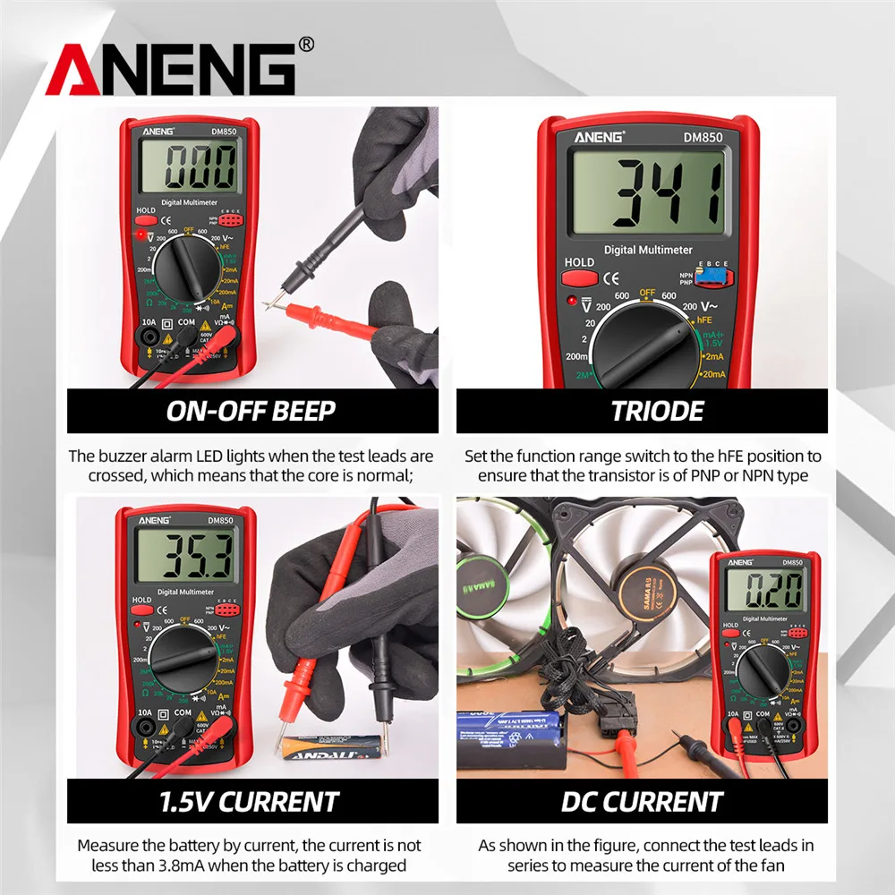 ANENG 디지털 멀티미터 자동 전문 1999 카운트, 자동 AC/DC 전압 테스터, 전류 옴 전류계 감지기 도구, DM850
