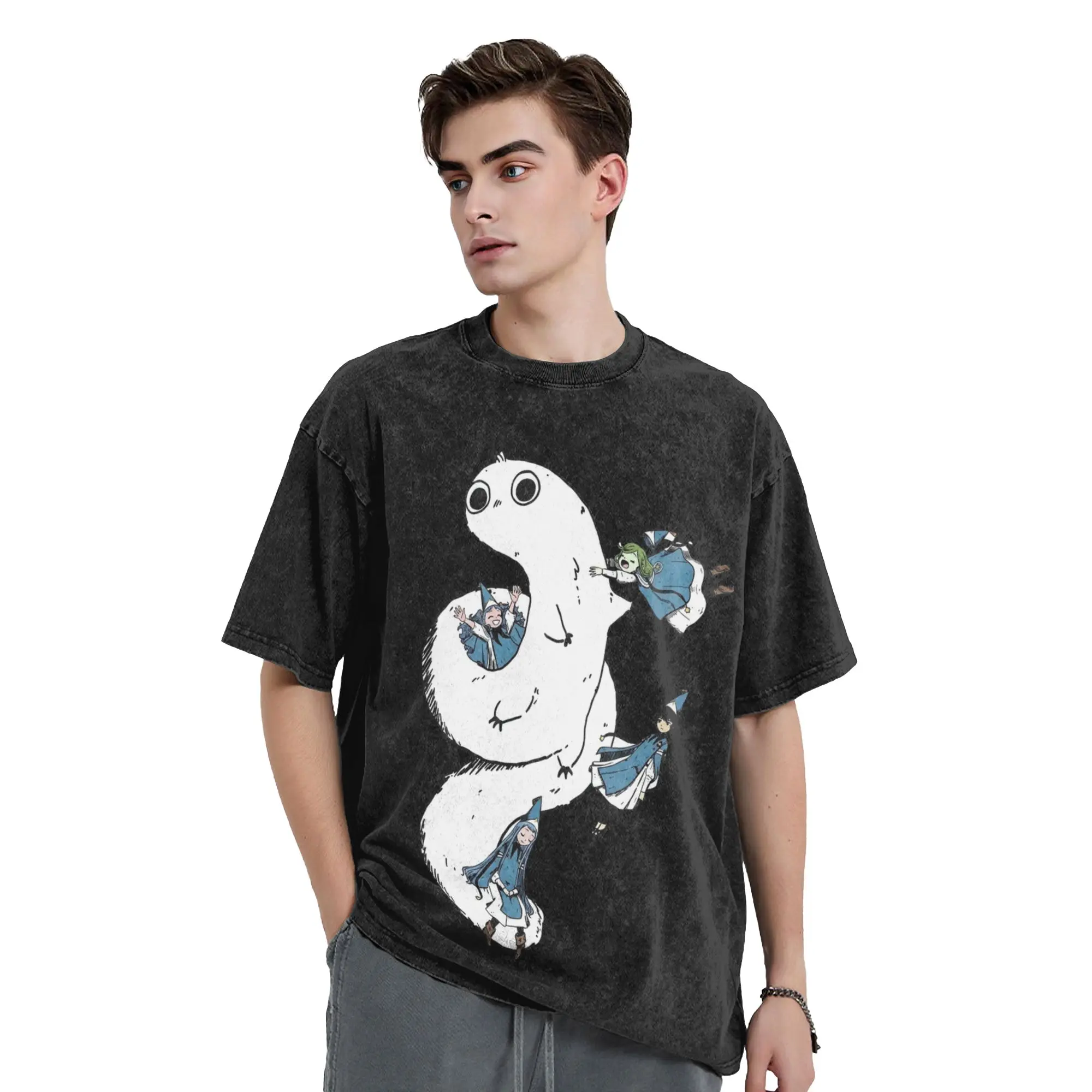 Brushbuddy Witch Hat Atelier Anime Washed T Shirts Streetwear Vintage T-Shirt Tee Shirt for Men Women Short Sleeve Oversize
