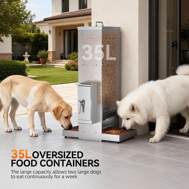 35L Automatic Dog Feeder for Two Large Dog or Cat Stainless Steel Pet Feeder with Timer Feeding Schedule Wall Mountable 2