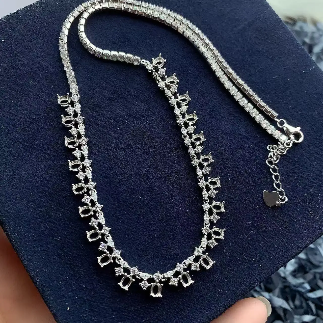 MeiBaPJ / 3*4mm 21pcs Oval Stone S925 Pure Silver Necklace Setting All Diamonds Evening Dress Women DIY luxury Jewelry Wholesale