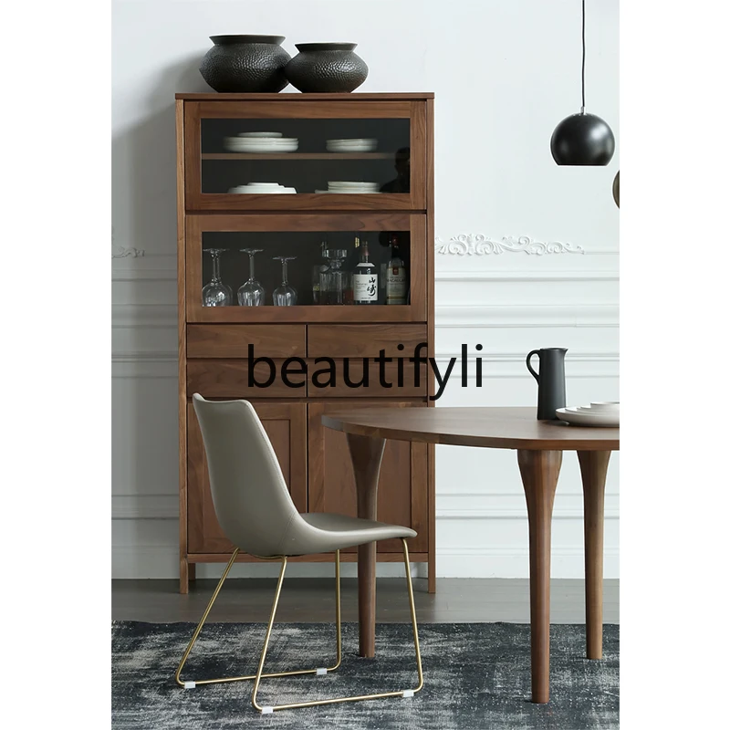 Nordic original imported walnut solid wood dining side cabinet high cabinet