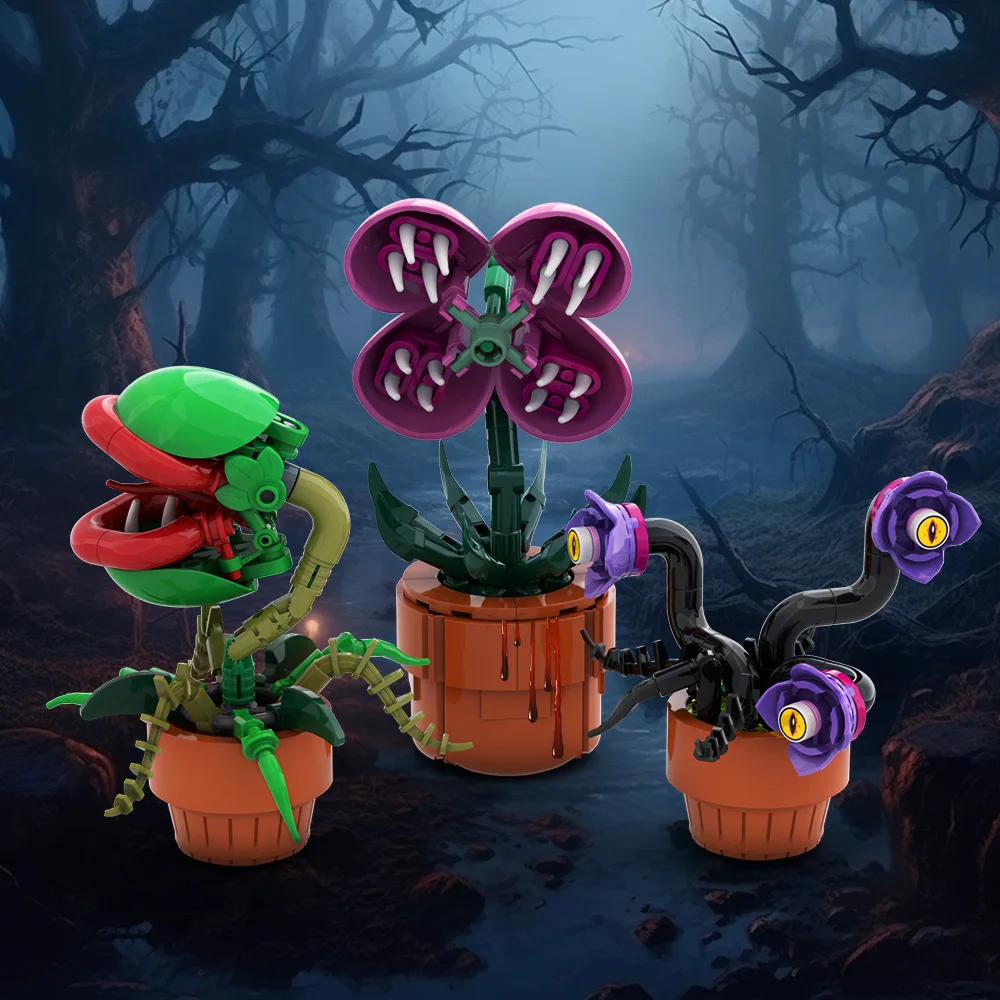Gobricks MOC potted tropical plants Building Blocks Model Creative Carnivorous Plant Bricks diy Assembled Toy Children Gift