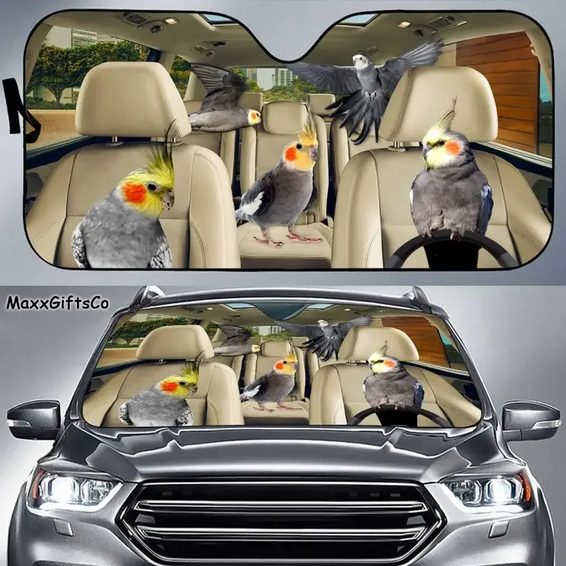 Cockatiel Car Sun Shade, Cockatiel Windshield, Family Sunshade, Cockatiel Car Accessories, Car Decoration, Gift For Dad, Mom