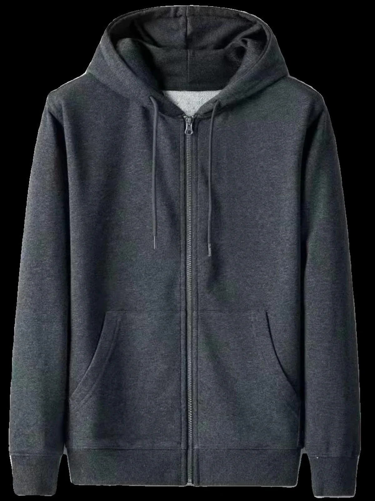 Autumn Winter Men's Hoodie Cardigan Casual Sporty Pure Color Top Trendy Loose Fit Zipper Style Fleece Lined Youth Fashion