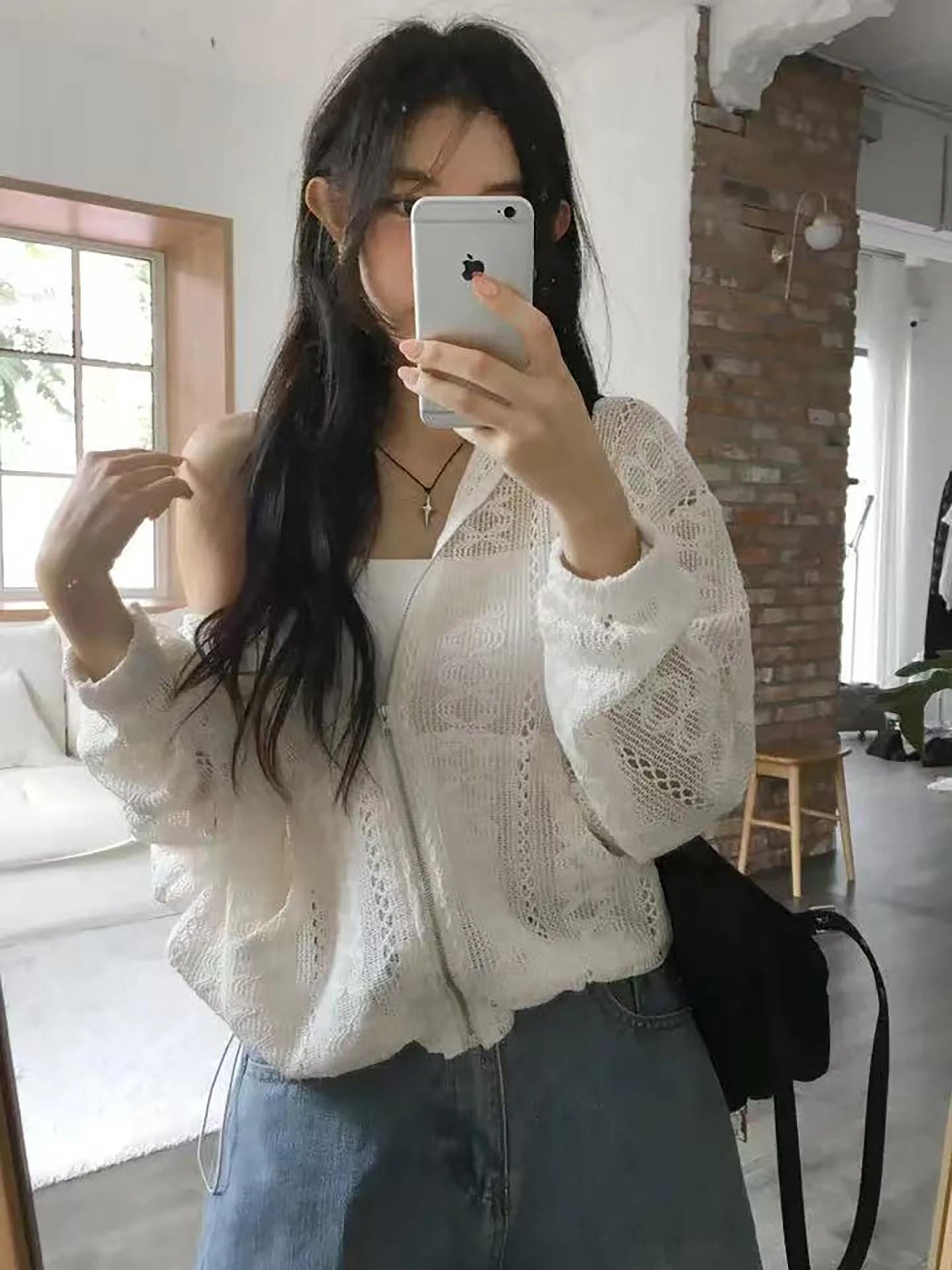 

Retro Hollow out Design Casual Lazy Hooded Open Cardigan Women's Small Size Sun Protection Outerwear Polyester Fiber 00%