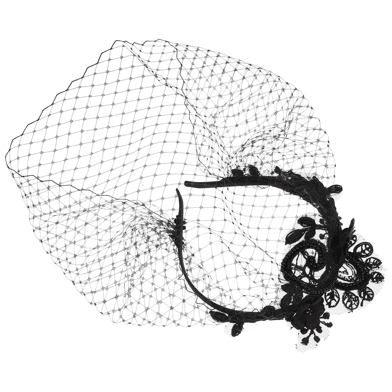 Veil Headband Rhinestone Retro Bridal Masquerade (Black) Headpiece Hair Accessories for Women Mesh Vintage Birdcage