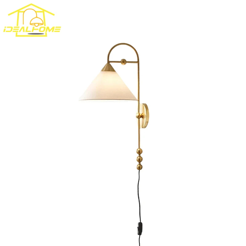 

American Luxury Retro LED Wall Lamp E27 Gold Lustre Modern Fabric Art Decorative Light Fixture for Living Room Homestay Study