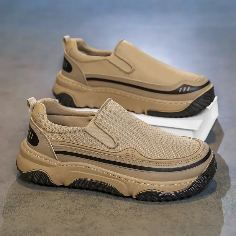 

Мужские повседневные кроссовки на плоской подошве, летние сетчатые дышащие кроссовки на платформе, модные удобные вулканизированные туфли без шнуровки, увеличивающие рост