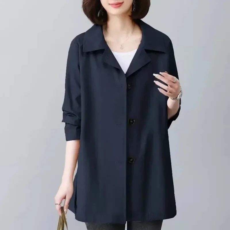 Abrigo cortavientos Pop de gama alta con cuello vuelto y forro de longitud media para mujer 2025 primavera y otoño nuevo Casual suelto versátil
