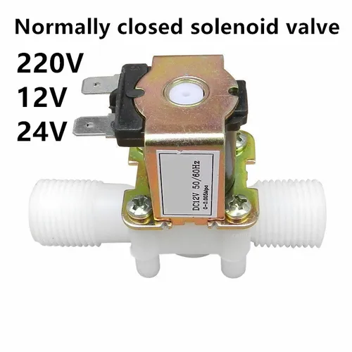 Imagen 1 del producto Válvula Solenoide eléctrica de plástico normalmente cerrada, interruptor magnético de controlador de presión de aire y agua, AC 220V DC 12V 24V 1/2 ""3/4""