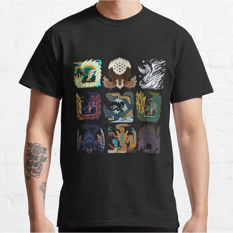 

MHW Set Five Cute Anime Video game Monster hunter world MHW Hunting Club Graphic T Shirts for men large size Adult S-6XL tops