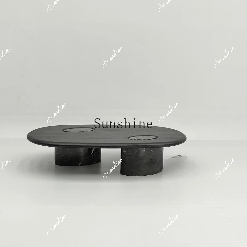 Wabi Sansi wind solid wood design natural stone oval retro special-shaped coffee table Italian minimalist table  FT