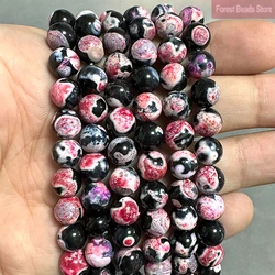 Natural Stone Red Frost Cracked Fire Agates Onyx Round Loose Beads Diy Bracelet Necklace for Jewelry Making 15'' Strand 6/8/10mm
