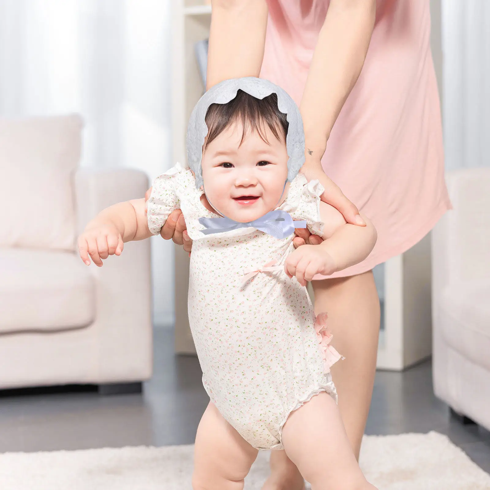 

Adorable Baby Lace Cap Floral Design Soft Breathable Adjustable Newborn Hat for Spring Summer Daily Wear Party Photography Gift