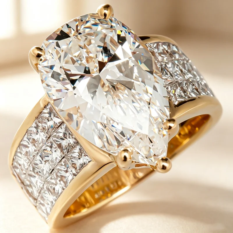 925 Sterling Silber Luxus Goldfarben Wassertropfen CZ Eheringe für Frauen Brillanter Weißer Kubischer Zirkonia Hochwertige Schmuckstücke – Detail 5