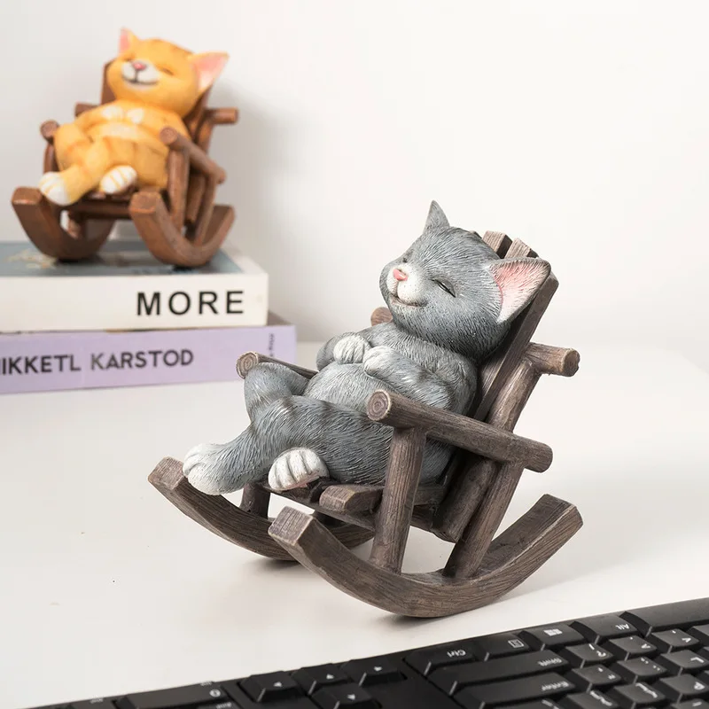 New Model Resin Cat Dog Lie Chair Home Office Healing Desktop Gifts Decorations Animal Resin Ornaments Collectible Figures