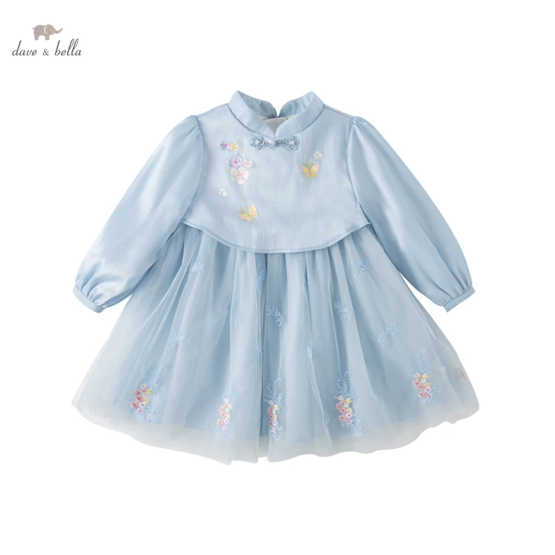 

Dave Bella Newborn Baby Girl Dress Long Sleeve Boutique Blue Spring & Autumn Dress Children Clothes DB1230446