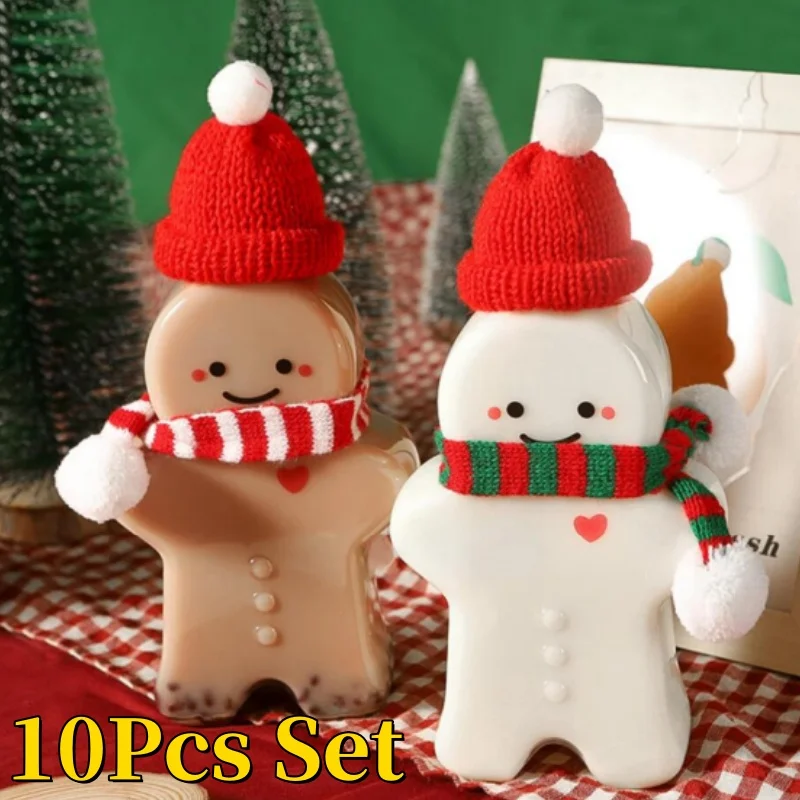 10PCS Christmas Bottles Gingerbread Man Drinking Cup Shaker for Milk Juice Bottles Xmas Candy Cookie Jars Gifts Wrapping Bottles