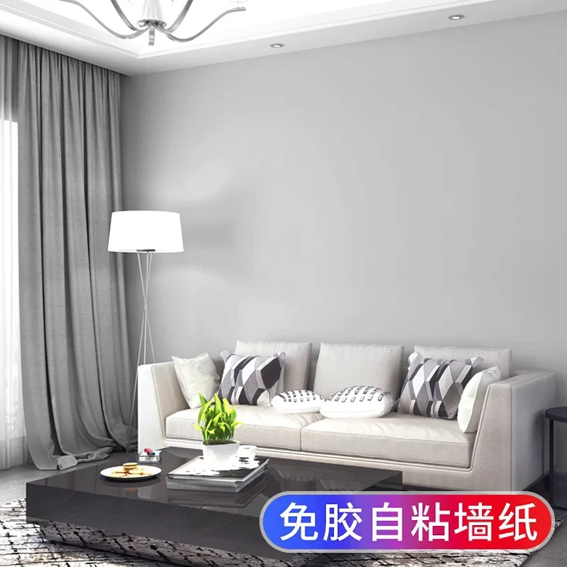 ورق حائط ذاتي اللصق باللون الرمادي الفاتح لغرفة المعيشة وغرفة النوم وديكور المنزل بلون سادة 2025 ورق حائط قابل للتقشير واللصق