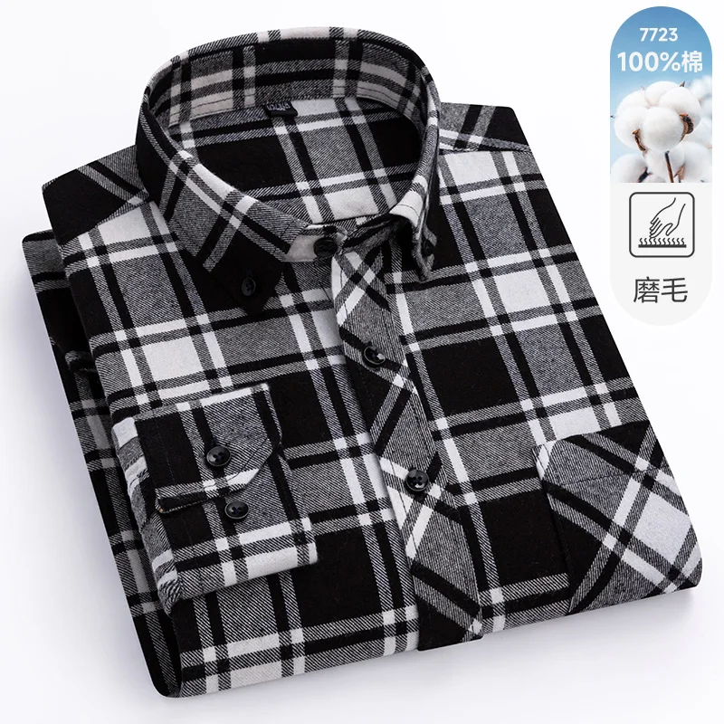 

New Plaid shirts for men long sleeve 8XL Casual Fashion 100% Cotton Men Plus Size Shirts Long Sleeve Slim Fit Male Clothing