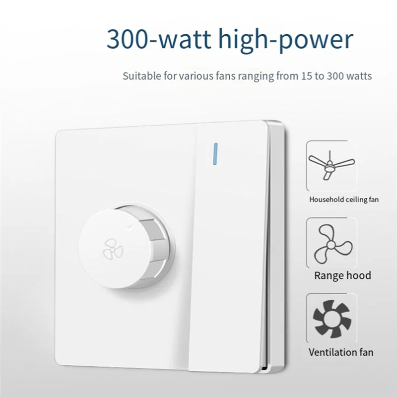 ABPQ-Panel Ceiling Fan Speed Regulator 86 Type Electric Fan Stepless Speed Control With 1Gang 300W Switch BLACK