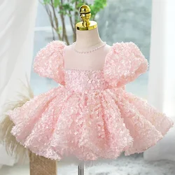 Flower Gril Dress Summer High Children's Princess Pink Sweet Wedding Little Girl Birthday Performance Wedding Party Dress Events