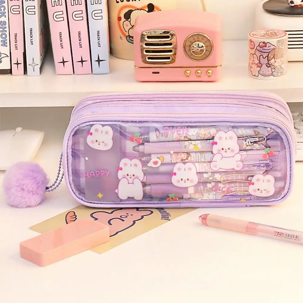 Imagem -04 - Estojo de Lápis Transparente Pvc dos Desenhos Animados Três Camadas Grande Capacidade Kawaii Bolsa Papelaria Coreano Bonito Bolsa de Estudante