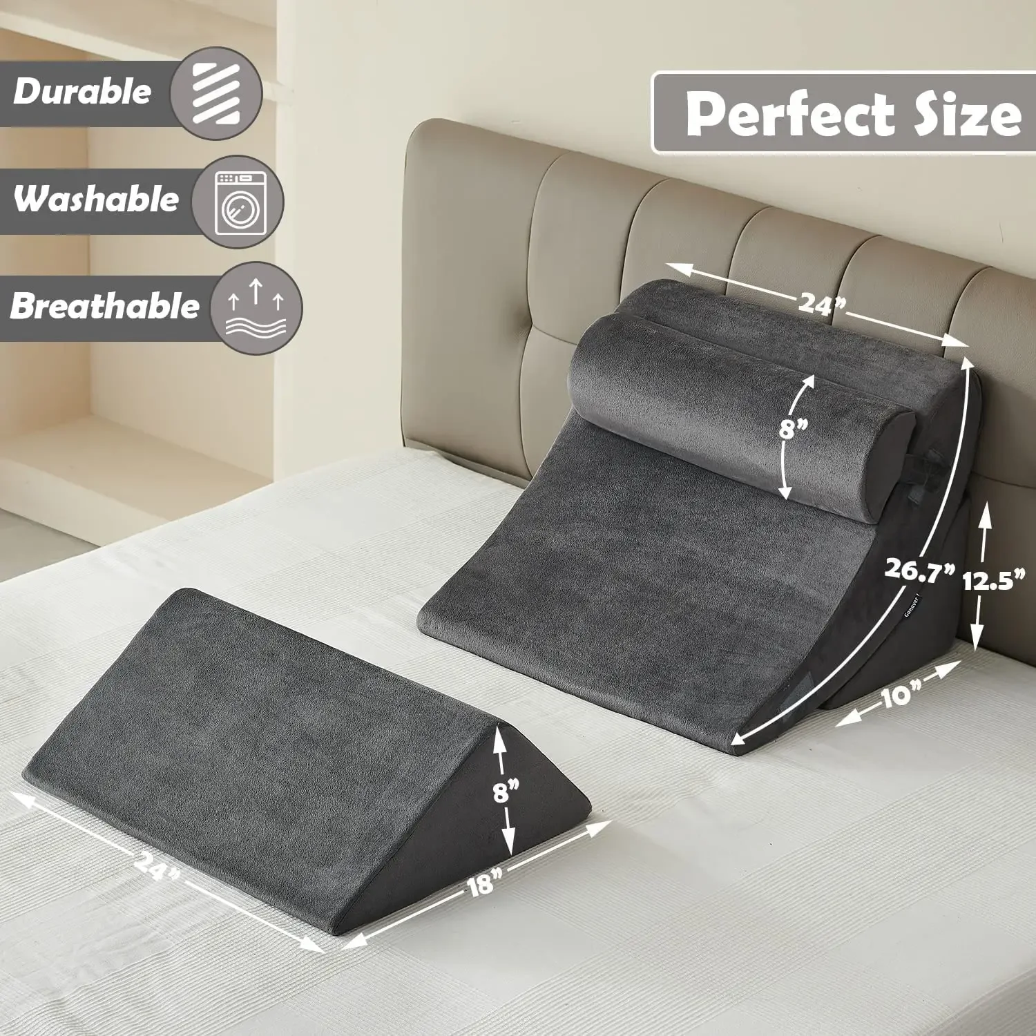 Wedge Pillow for Sleeping 4 Pieces Orthopedic Bed Wedge Pillows for After Surgery Foam Triangle Sit Up Pillow