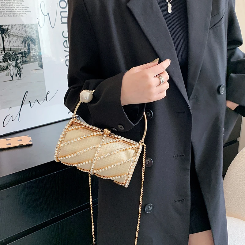 High Quality Dinner Bag for Women Diamond Shoulder Bags Golden Handle Hand Bag Designer Purses and Handbags Chain Crossbody Bag image 3