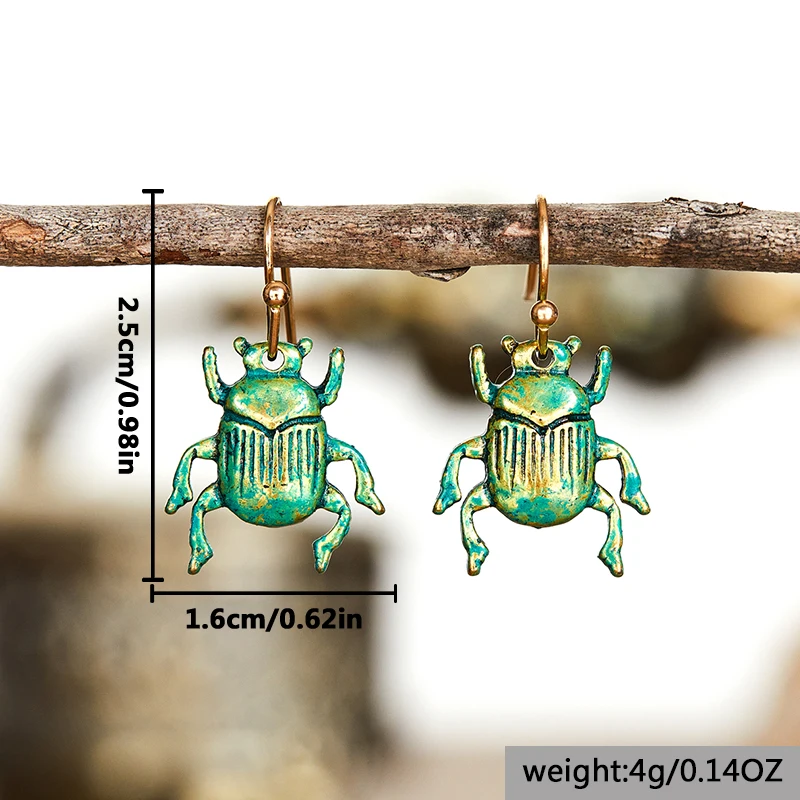 Vintage Green Beetles Earrings Women New Retro Classic Design Insect Earrings For Woman Pendant Accessories