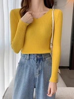 2026 Korean Autumn Winter V Neck Sweater Fashion Casual Long Sleeve Knitted Sweaters Solid Color Slim Pullovers Women Clothes - Image 4