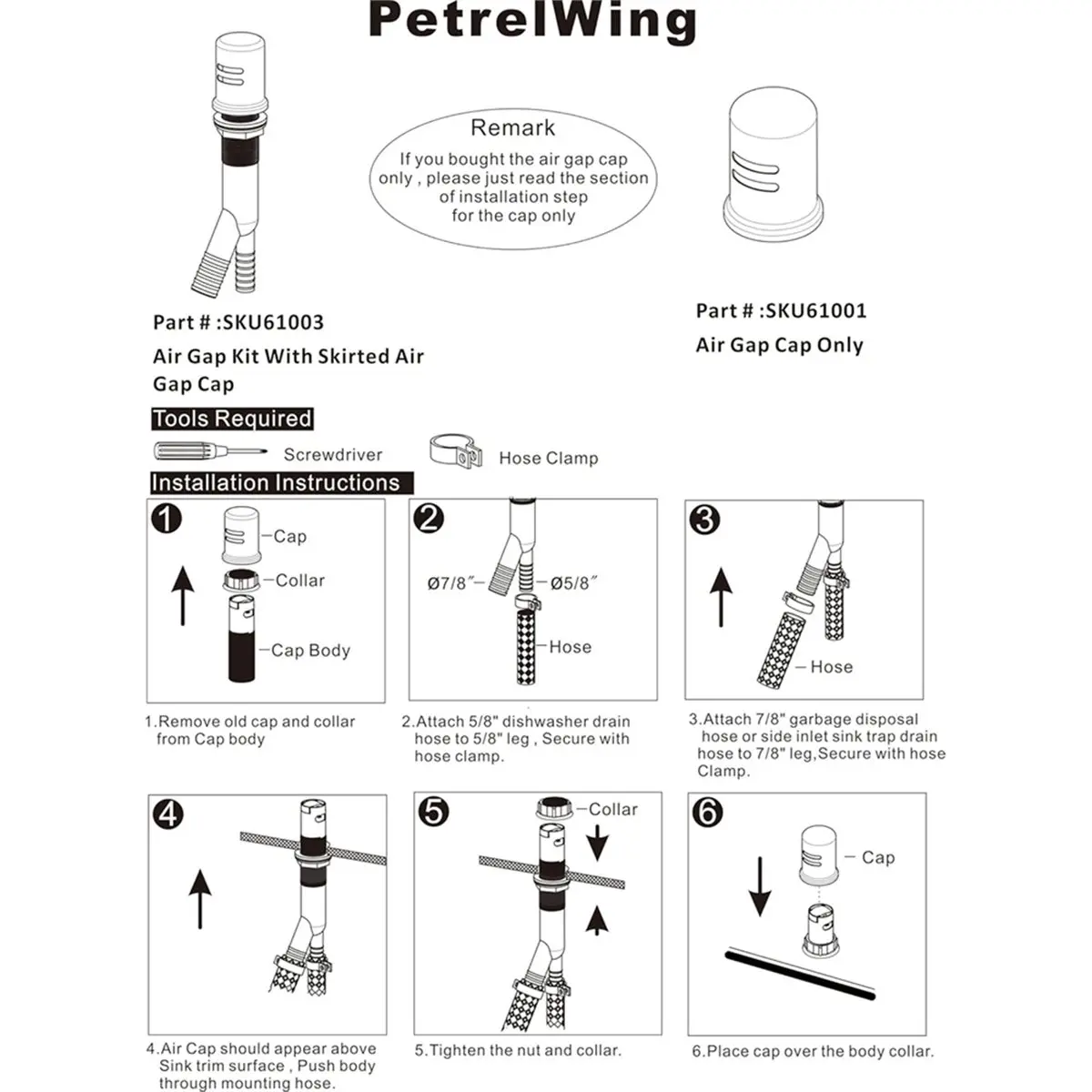 Dishwasher Air Kits with Black Dishwasher Air Cover and Matching Escutcheon, Replacement Air Dishwasher