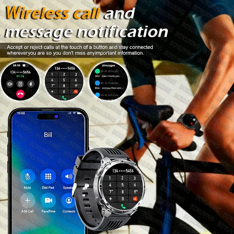 2025New في الهواء الطلق العسكرية ساعة ذكية الرجال 1.7 "AMOLED المدمج في نظام تحديد المواقع البوصلة مقياس الارتفاع IP68 مقاوم للماء ساعة BT دعوة الساعات الذكية