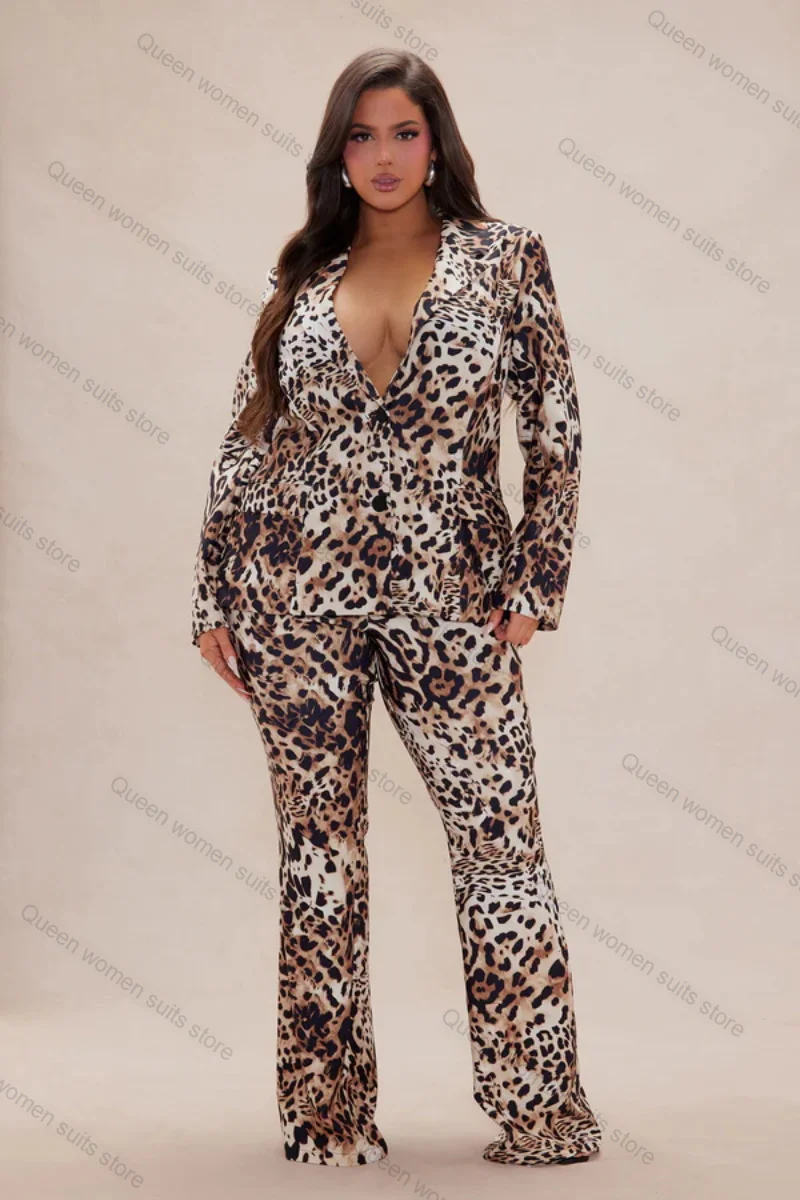 Leopard Women Suit Pants Set 2 Piece Printed Blazer+Trousers Formal Office Lady Jacket Coat Customized Prom Dress Outfit