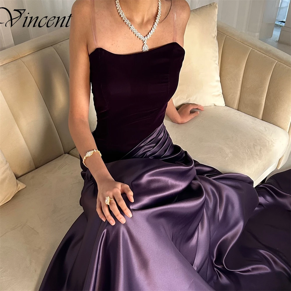 Customized Strapless Satin Classic Evening Dress A-Line Purple Fashion Prom Dress Panel Train Zipper Back Cocktail Dress