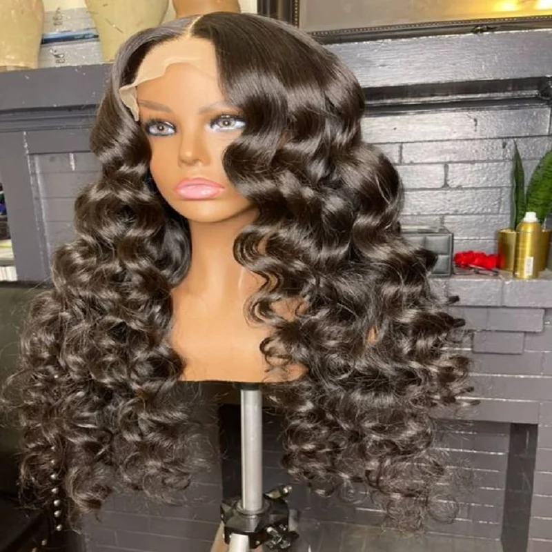 

Soft Black Glueless 26" Long Deep Wave Curly Lace Front Wig For Women BabyHair 180%Density Preplucked Daily Cosplay