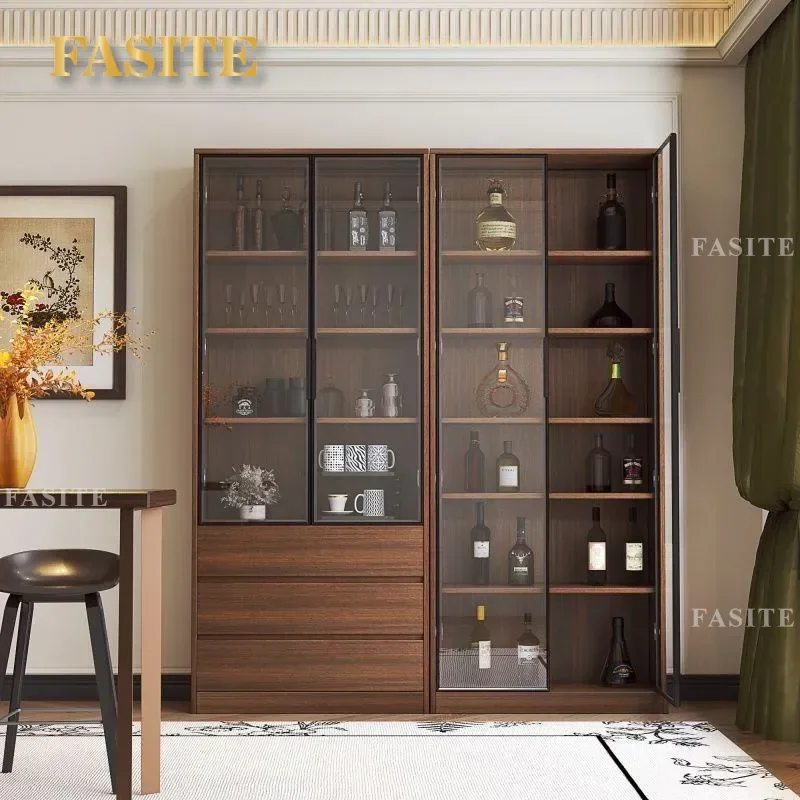 For Medieval Style Solid Wood Bookcase Living Room Glass Door Display Cabinet Light Luxury High End Figure Tea Storage Locker