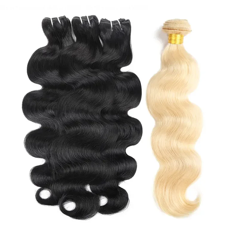 1B/613 Blonde Body Wave Bundles Human Hair 16A Brazilian Virgin Human Hair 240g Highlight Style Skunk Stripe Hair Quicky Weave Sew In - view 2