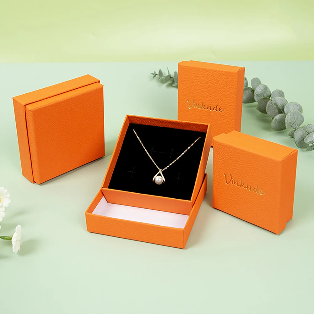 صندوق مجوهرات فاخر مخصص للسفر منظم هدايا تخزين الورق المزخرف باللون البرتقالي مع شعار أقراط مطبوعة وخواتم للمجوهرات #2