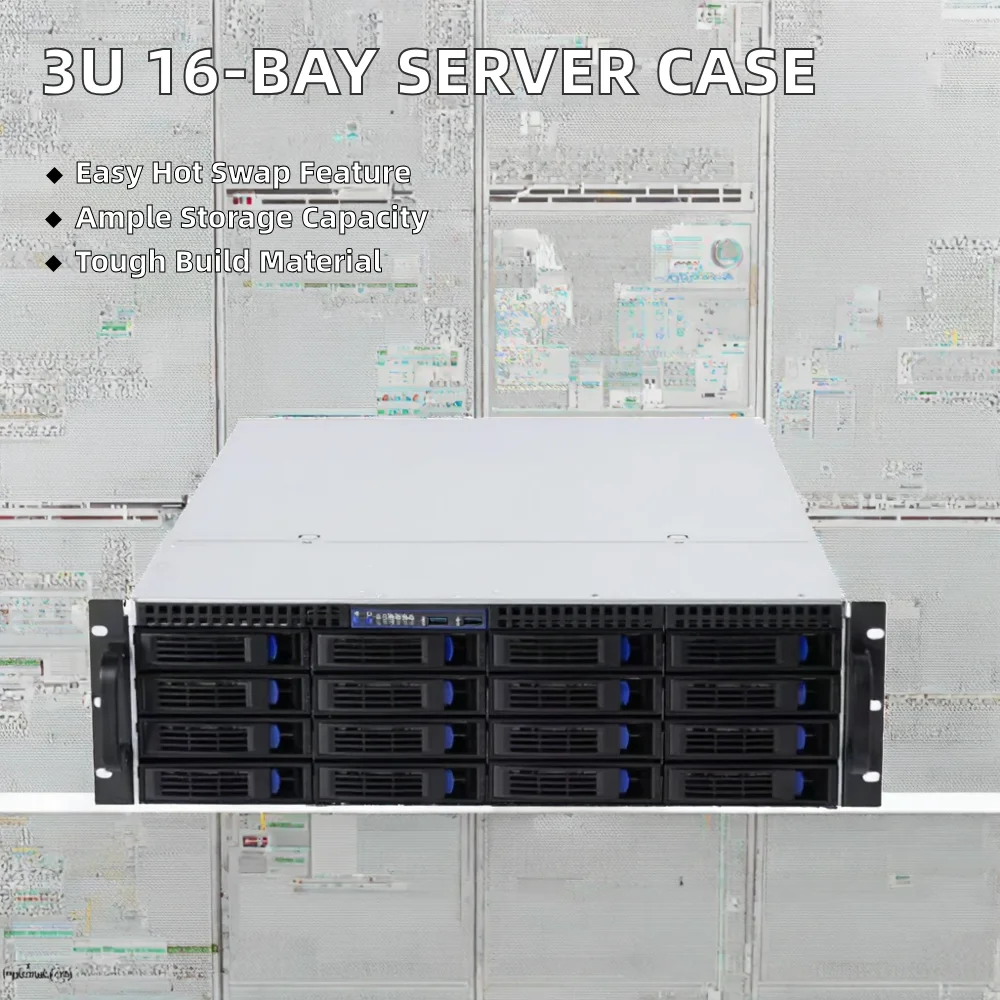 3U 16-Bay Hot Swap 19 Inch Industrial Server Chassis High Storage 19-Bay Rackmount Net Working Case ATX Plastic Fan Stock