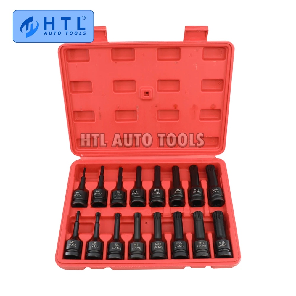 16 PCS 1/2 Impact Socket Spline Bit Set 1/2 Drive Master Impact Torx Star Bit Set M4 - M19 CR-MO