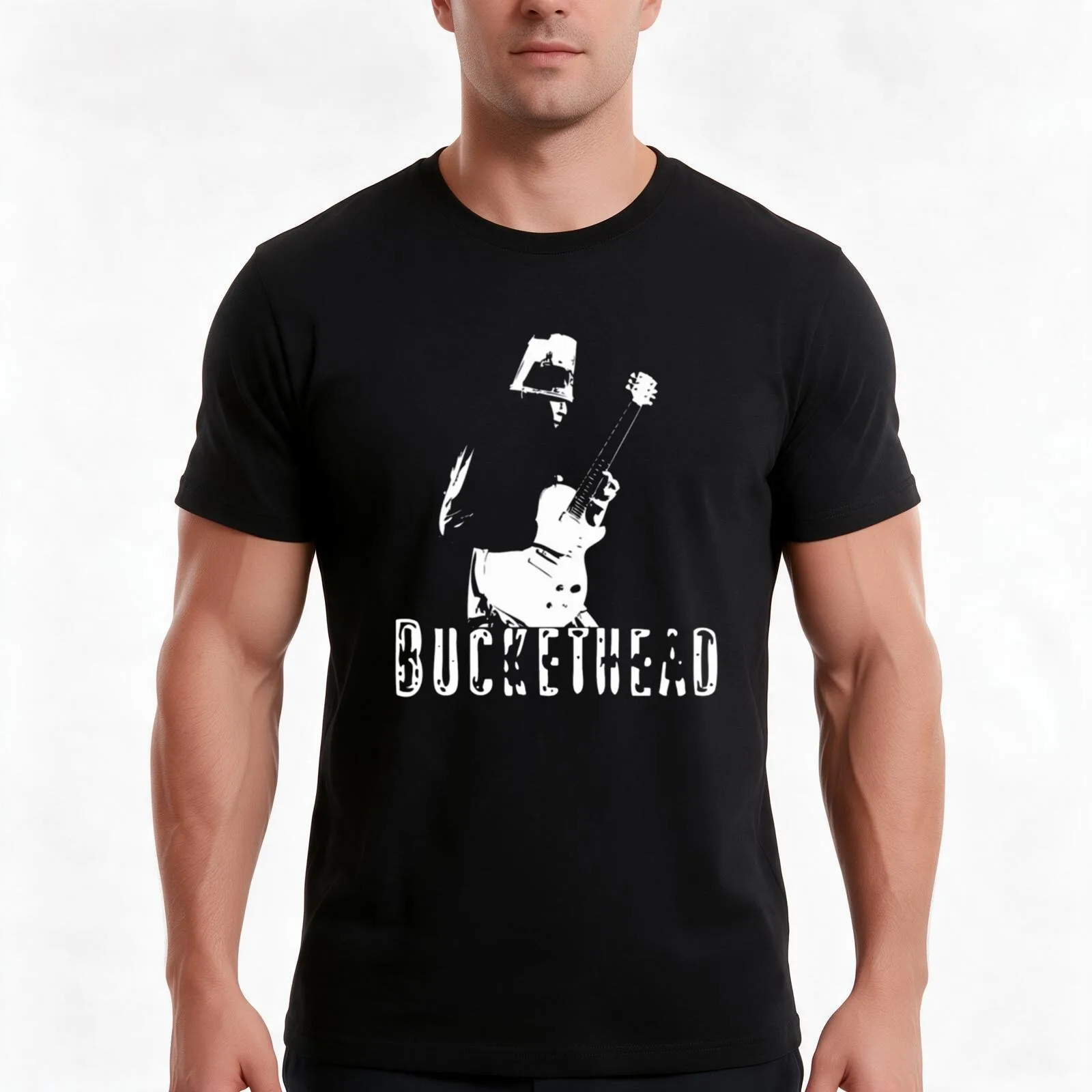 Buckethead T-Shirt, Summer Casual Cotton Tee, Oversized Streetwear Tops, Vintage Graphic Print, Loose Fit Short Sleeve