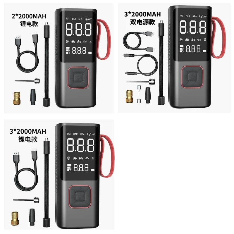 Handheld Air Pumps with Digital Screen & LED Light Portable Compressor Air Pumps Simple Operate for Car Bike