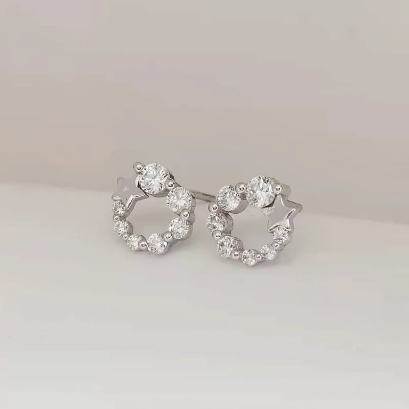 

925 small fresh mini earrings sterling silver earrings pentagram small stud temperament diamond-set simple ear holes round