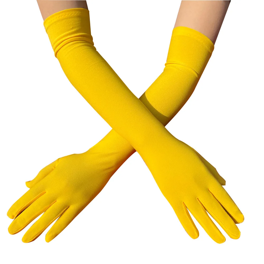 New Elastic Full Finger Holiday Party Gloves For Men Women Students Solid Knitted Long Mittens Outdoor Dance Dress Up Gloves
